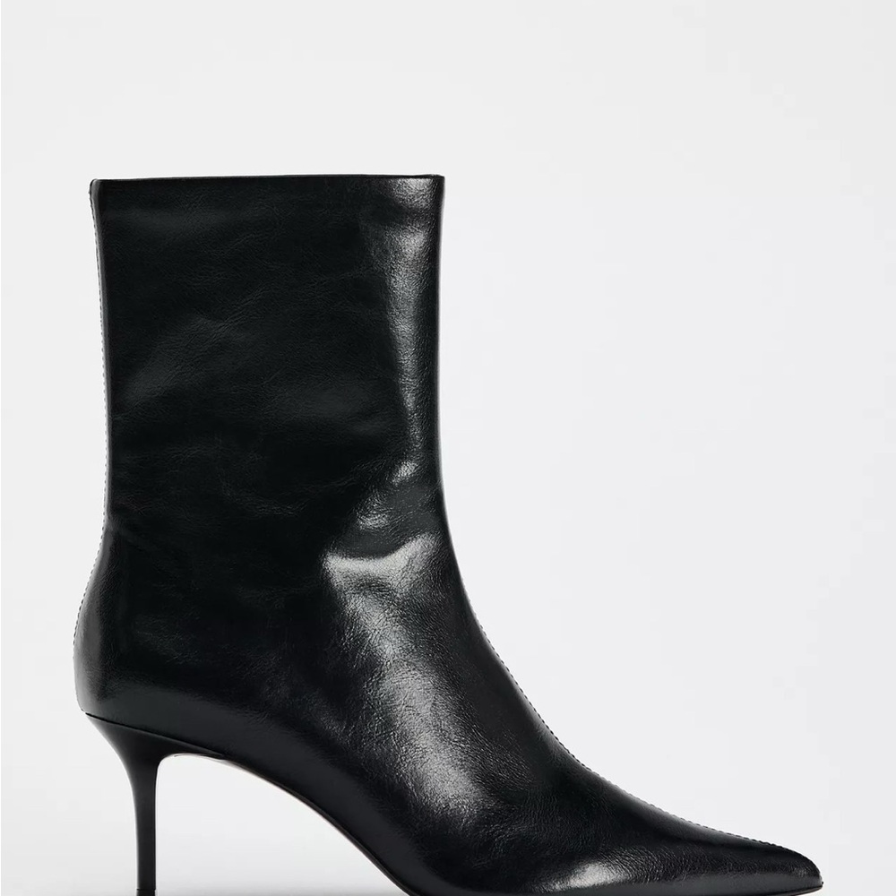 Zara Black Faux Leather Ankle Boots